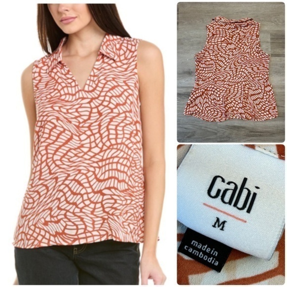CAbi Twirl Sleeveless Blouse with Notched Collar. Pit to pit-19”